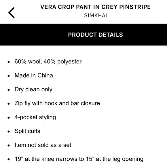 NWT Simkhai Grey Pinstripe Pants - Picture 7 of 7